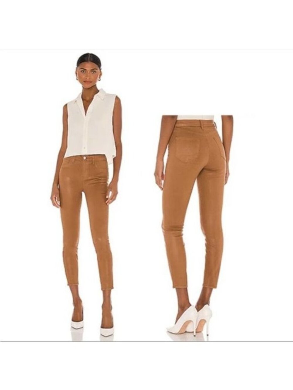 L'agence Margot High-Rise Coated Skinny Jeans Java brown 27